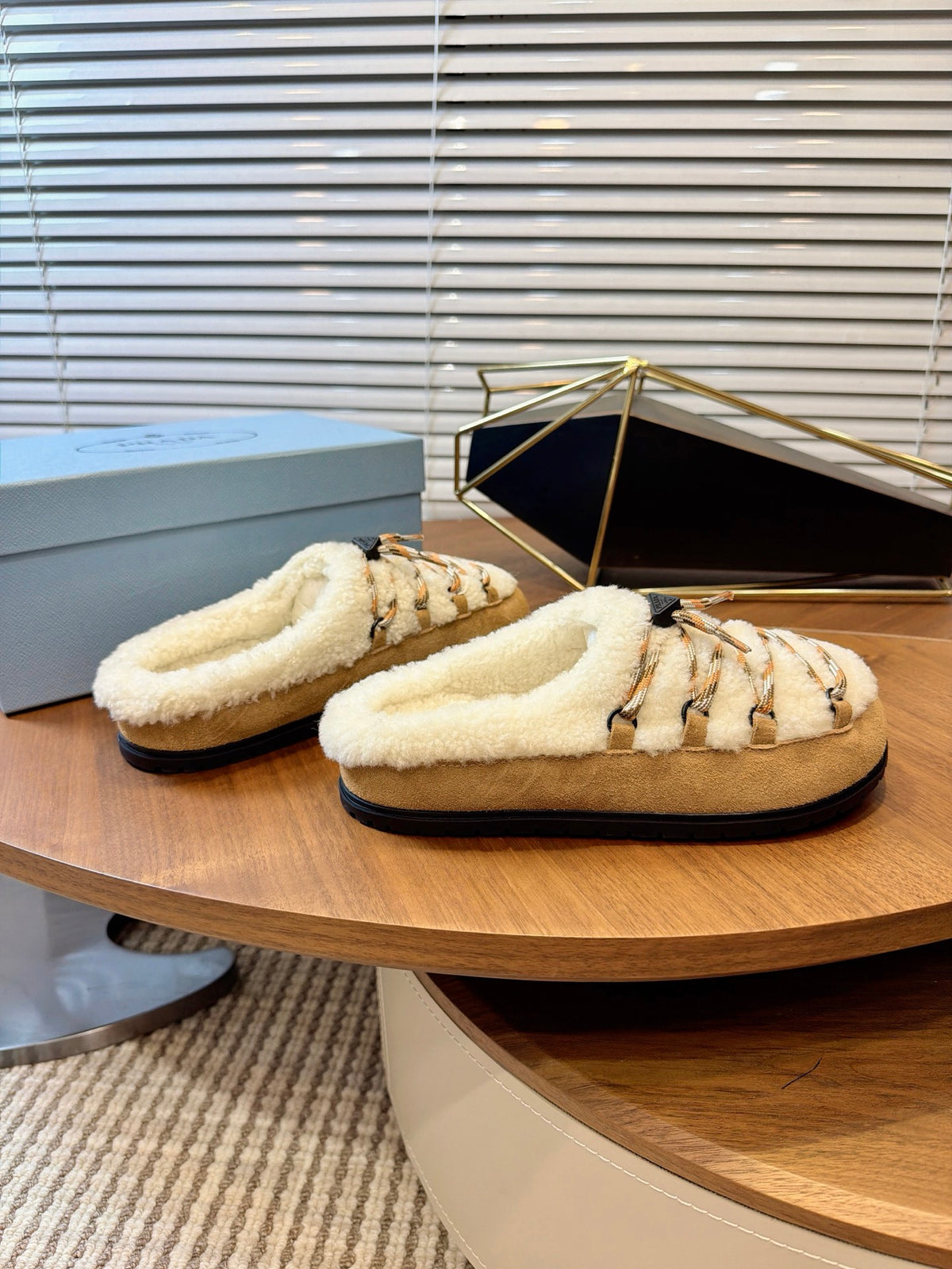 Desert Beige Suede And Shearling Mules