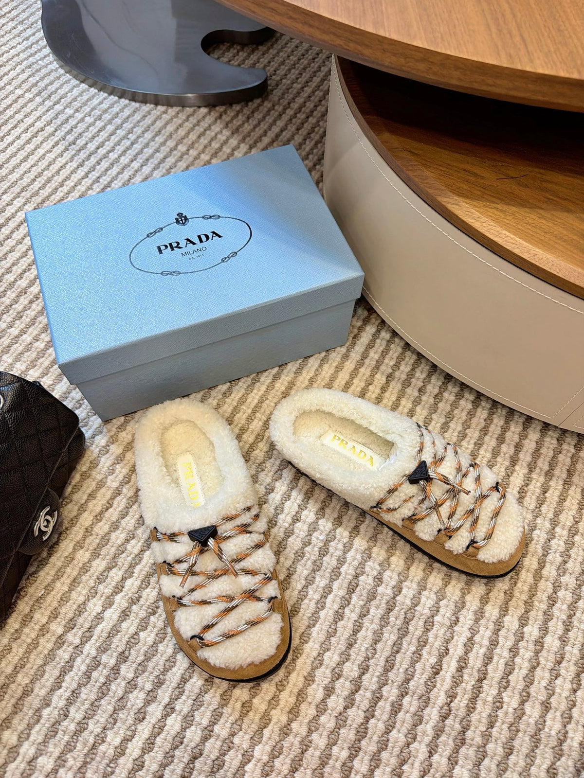Desert Beige Suede And Shearling Mules