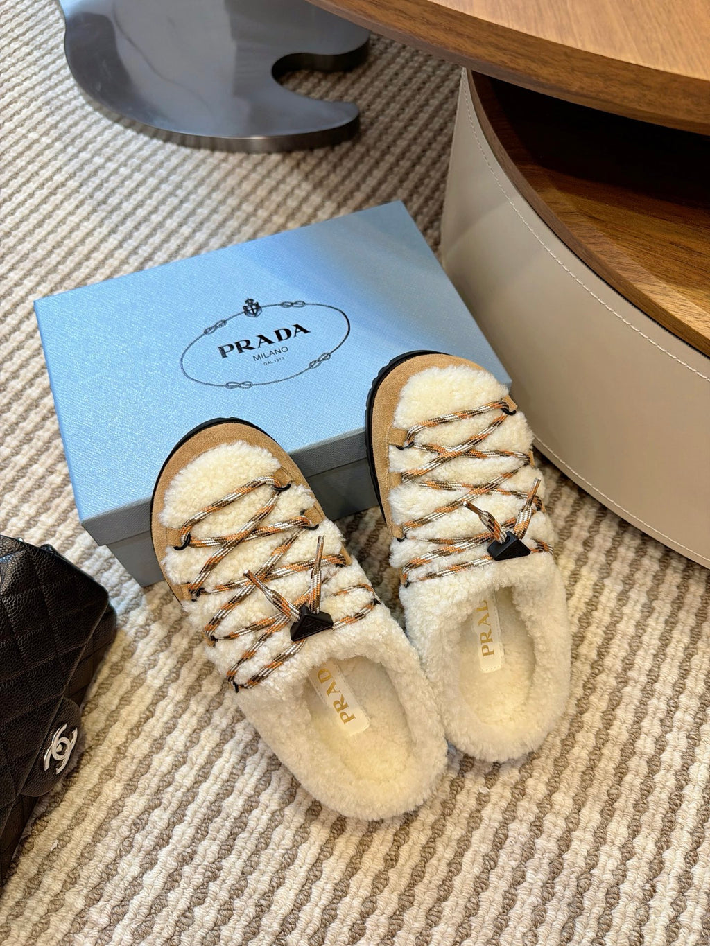 Desert Beige Suede And Shearling Mules