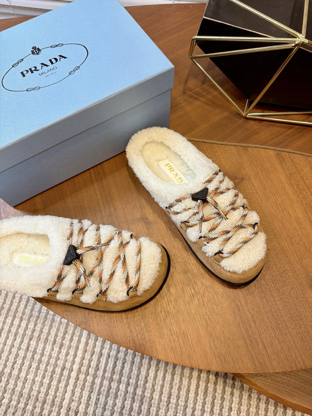 Desert Beige Suede And Shearling Mules