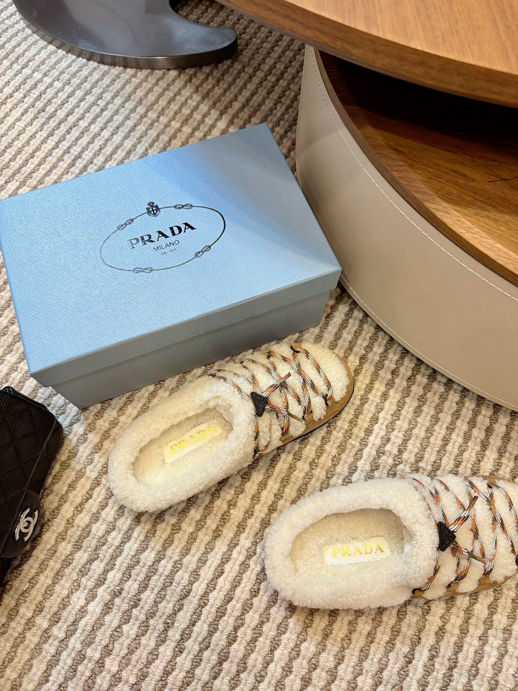 Desert Beige Suede And Shearling Mules