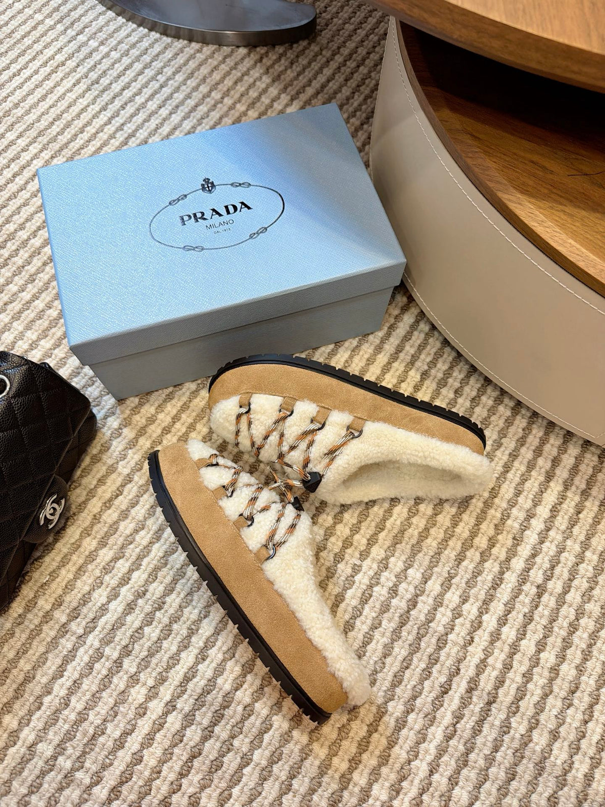 Desert Beige Suede And Shearling Mules