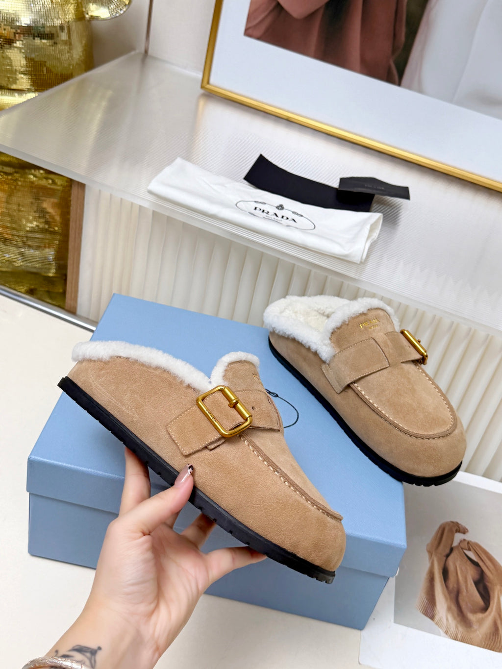 Desert Beige Suede Mules