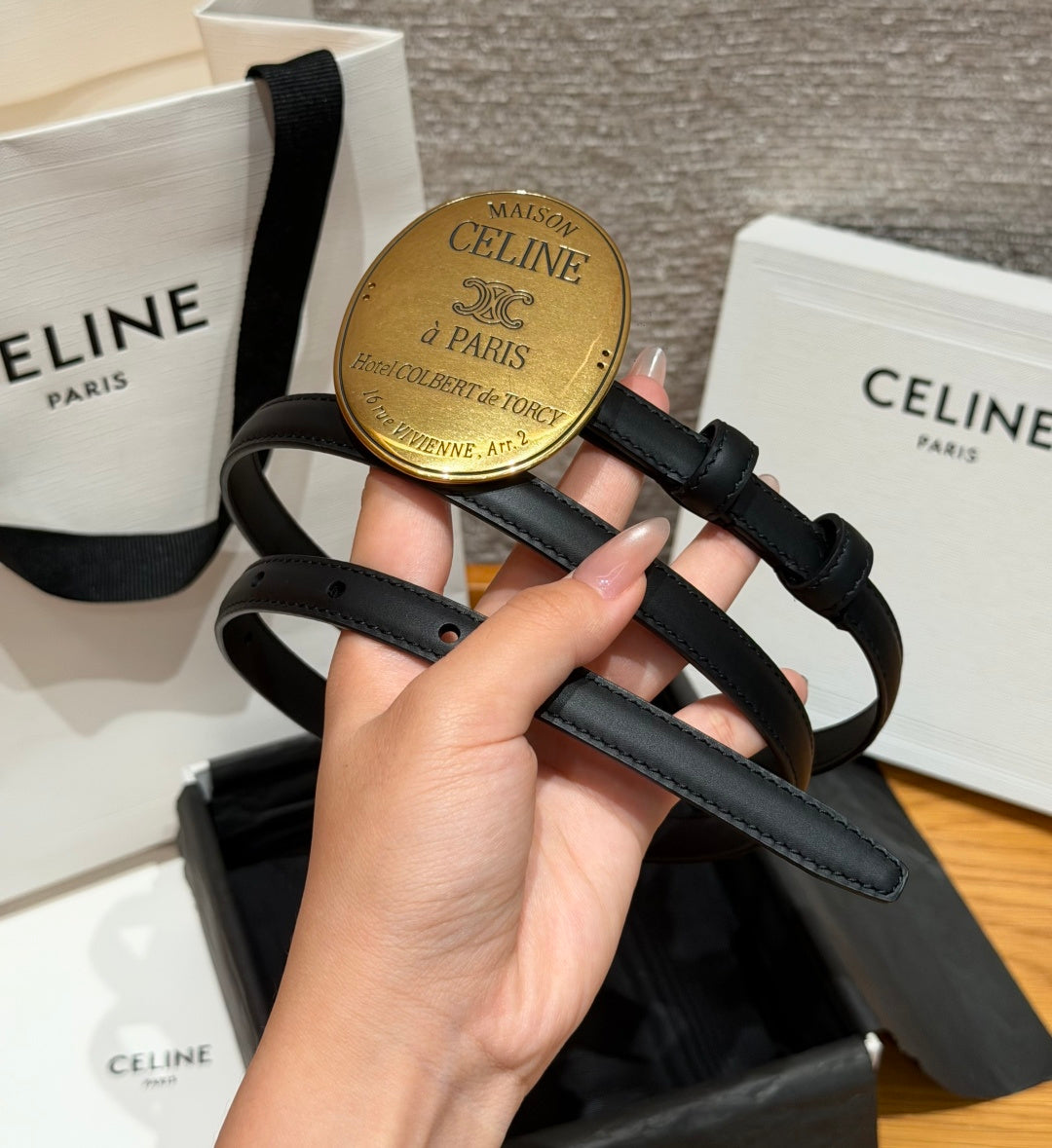 Black Maison Celine Belt In Leather