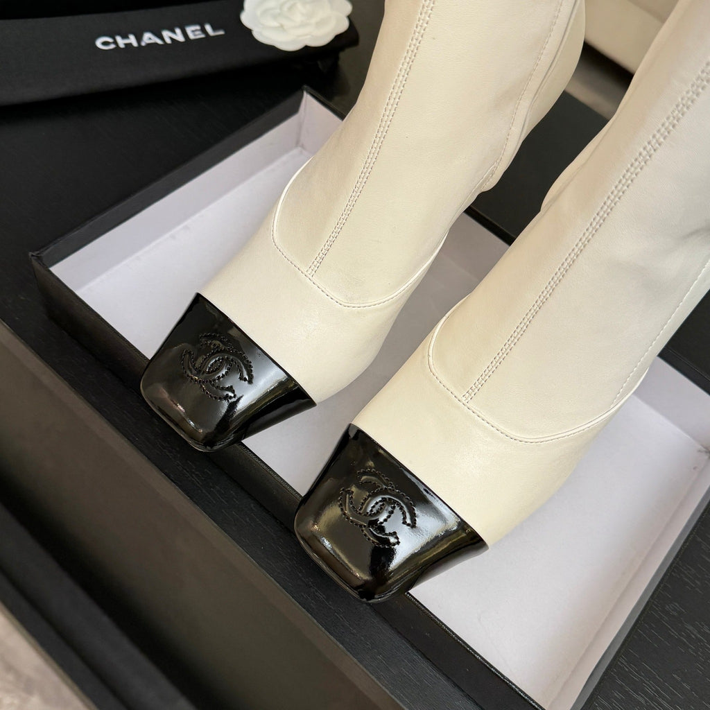 Ivory & Black High Boots