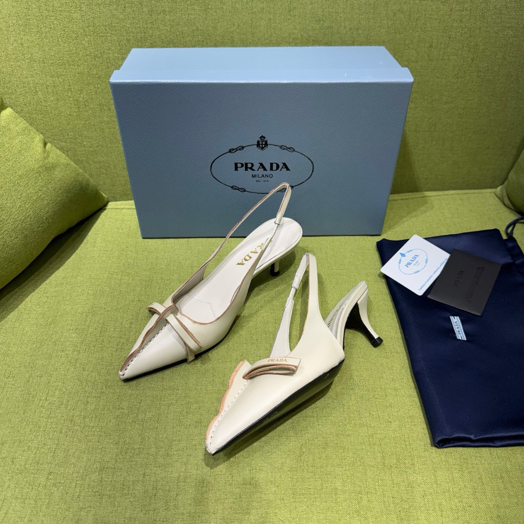 Chalk White Leather Slingback Pumps