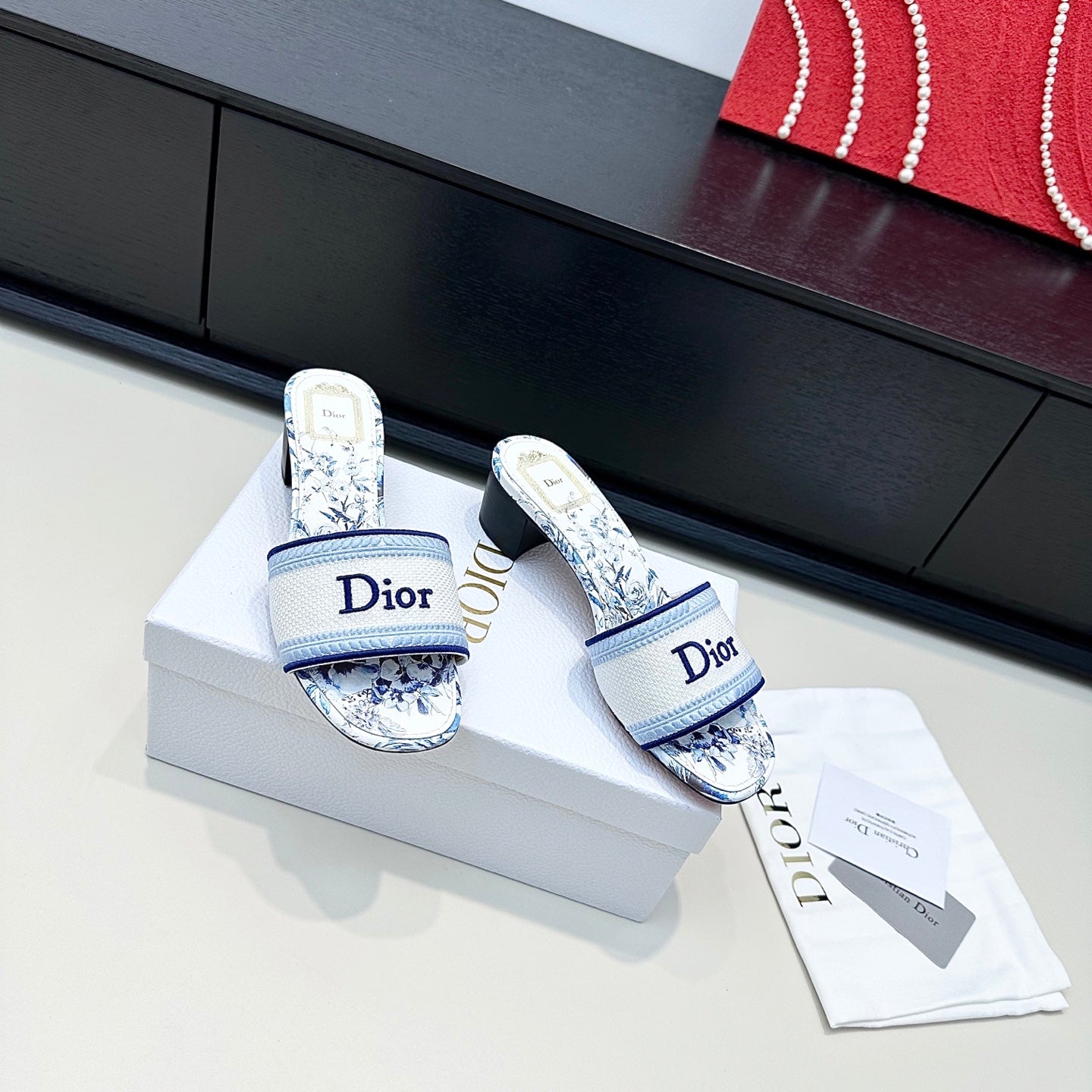 White & Blue Dway Heeled Slide