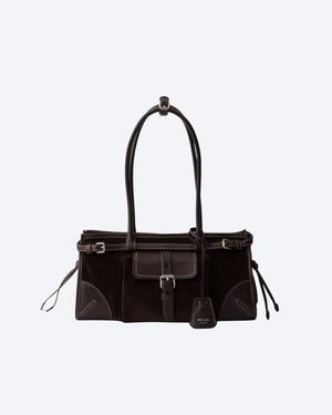 Ebony Prada Bonnie Medium Corduroy And Leather Handbag