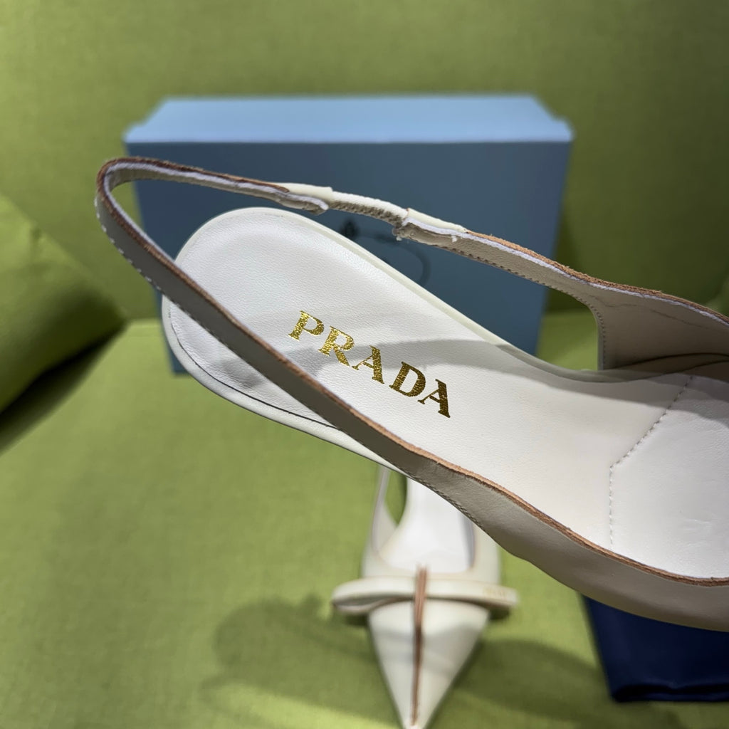 Chalk White Leather Slingback Pumps