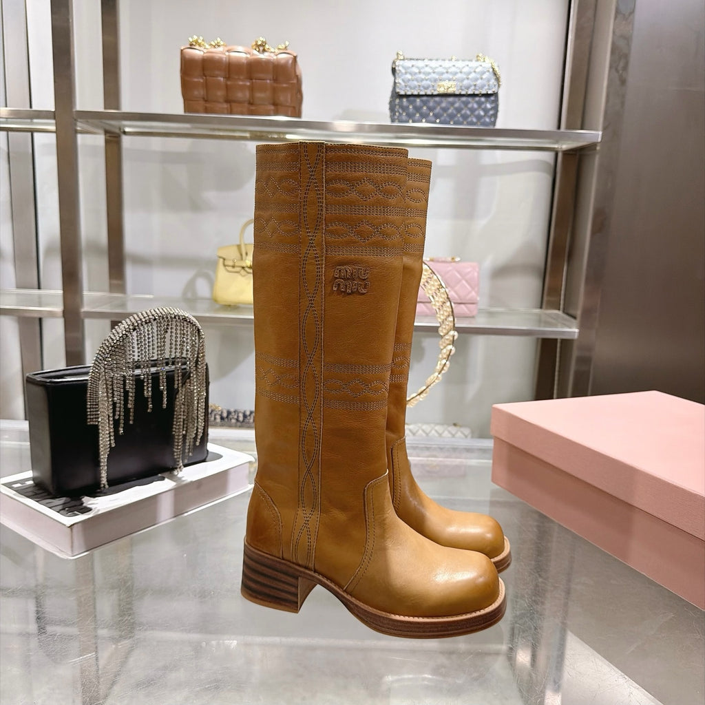 Light Tan Embroidered Leather Boots