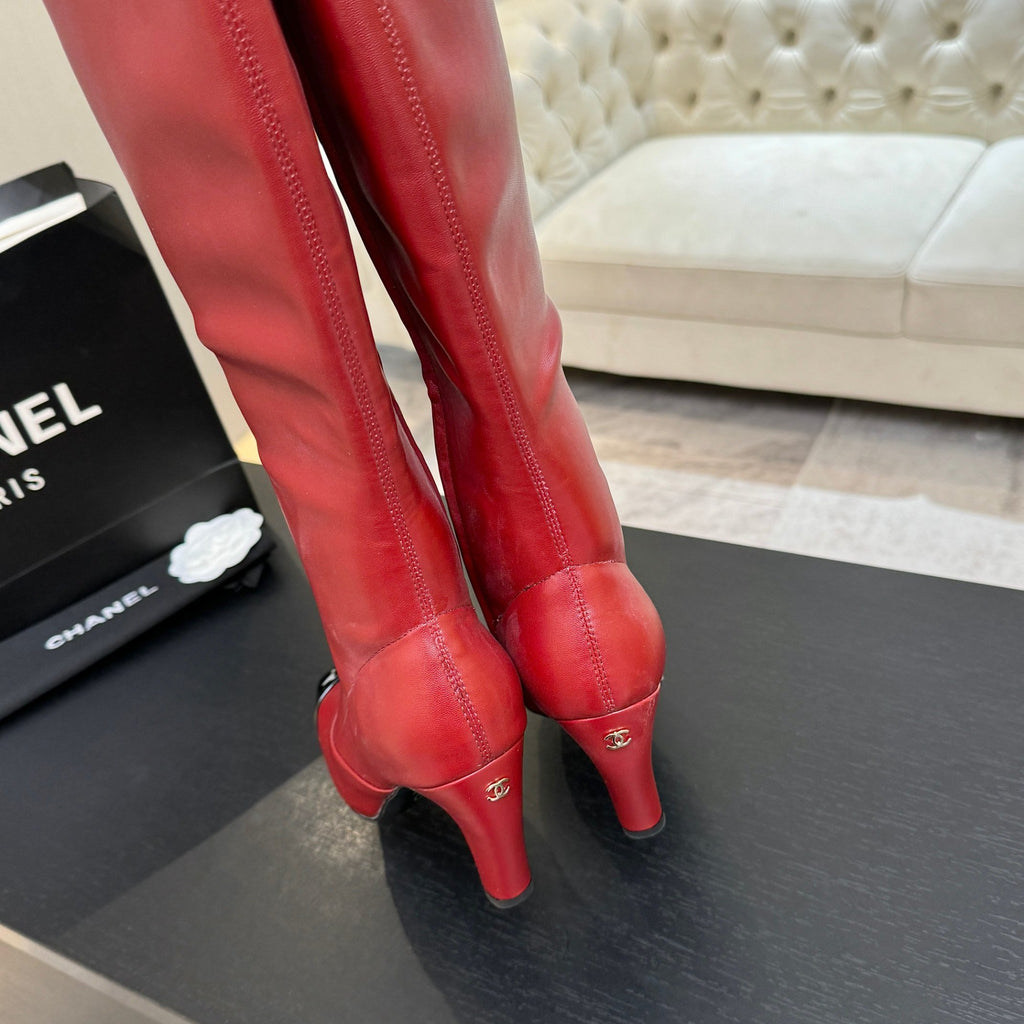 Burgundy & Black High Boots - 7