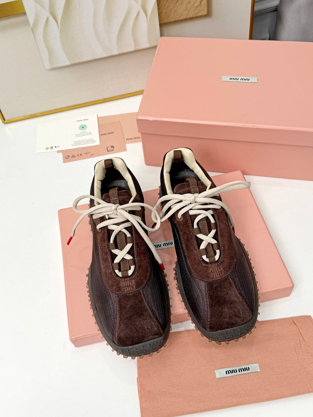 Dark Brown Bubble Technical Fabric & Suede Sneakers