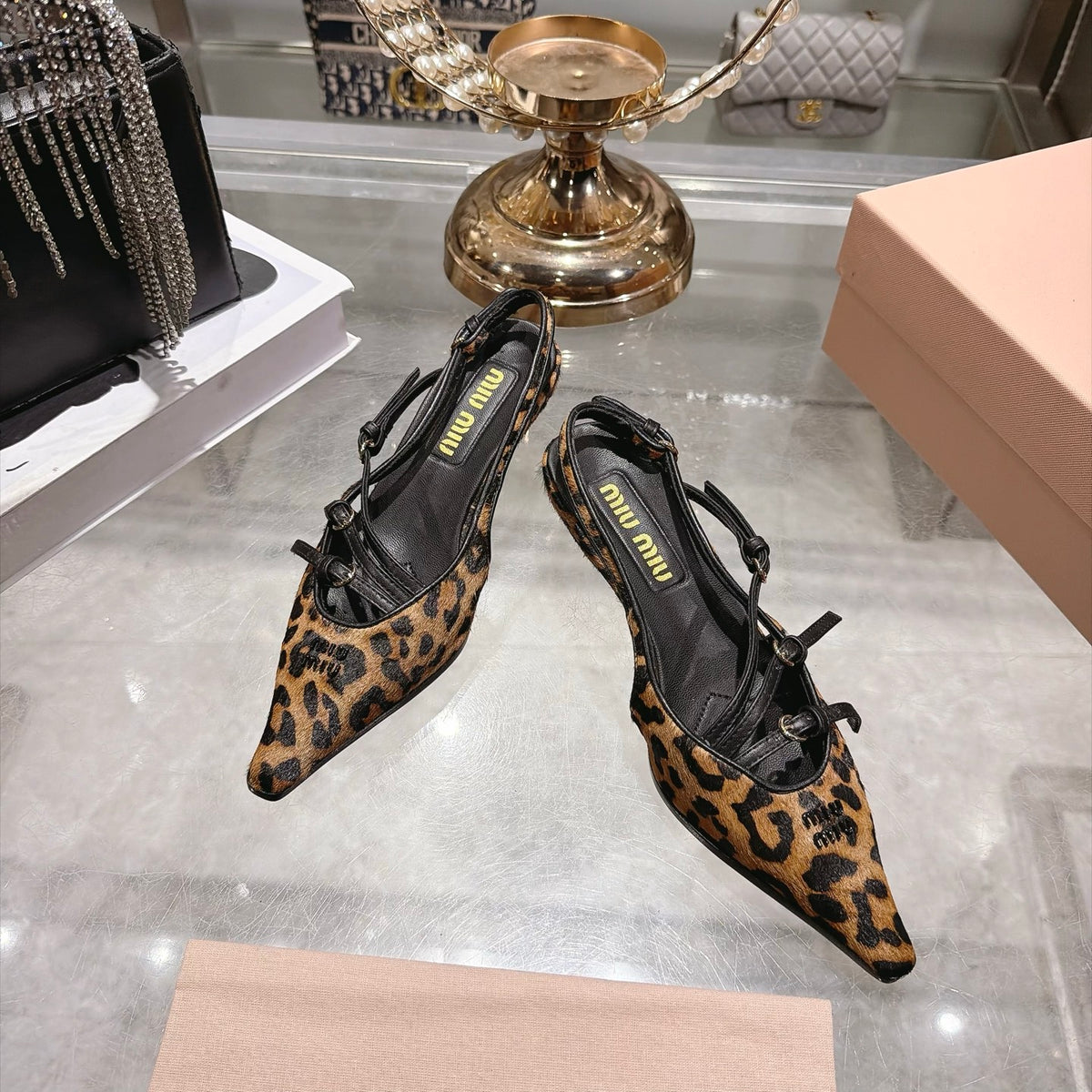 Honey Printed Leather Slingback Pumps - 4
