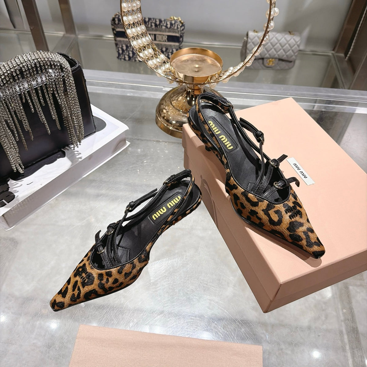 Honey Printed Leather Slingback Pumps - 5