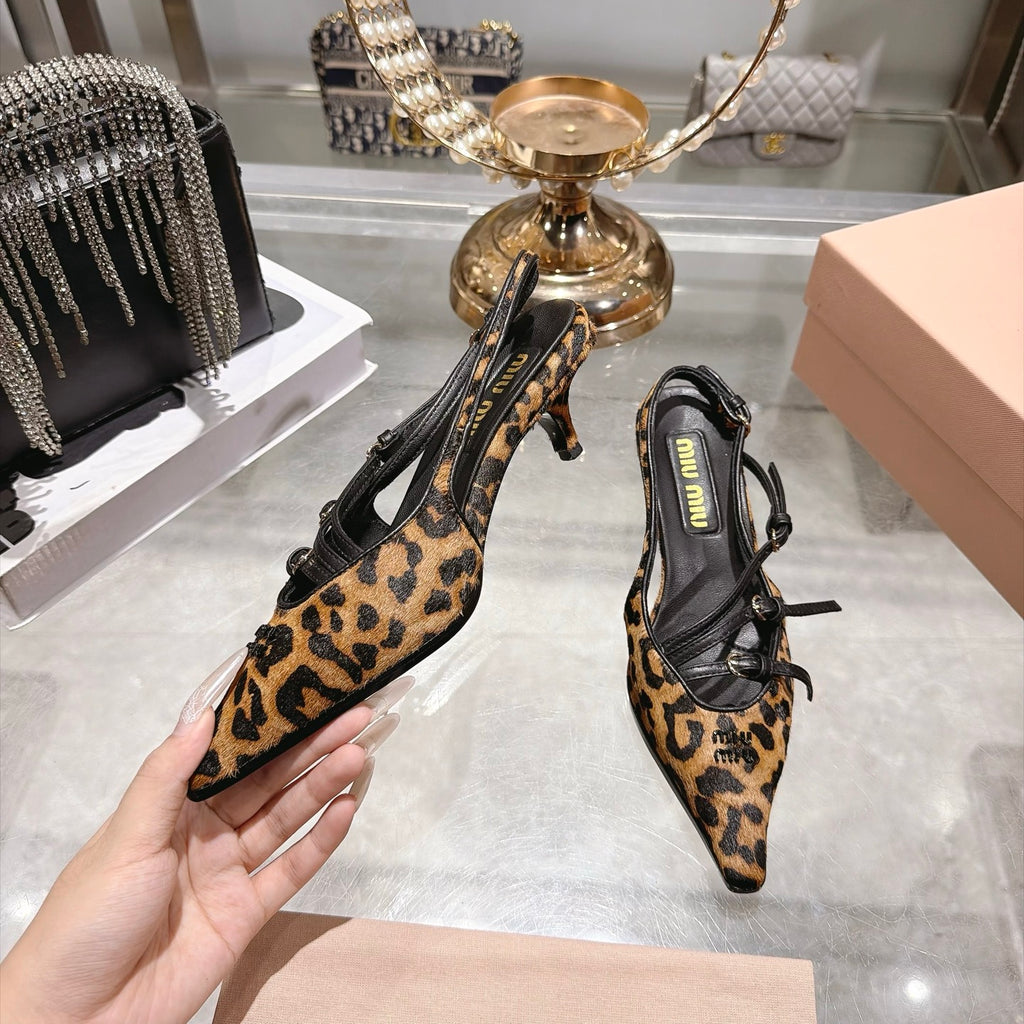 Honey Printed Leather Slingback Pumps - 6