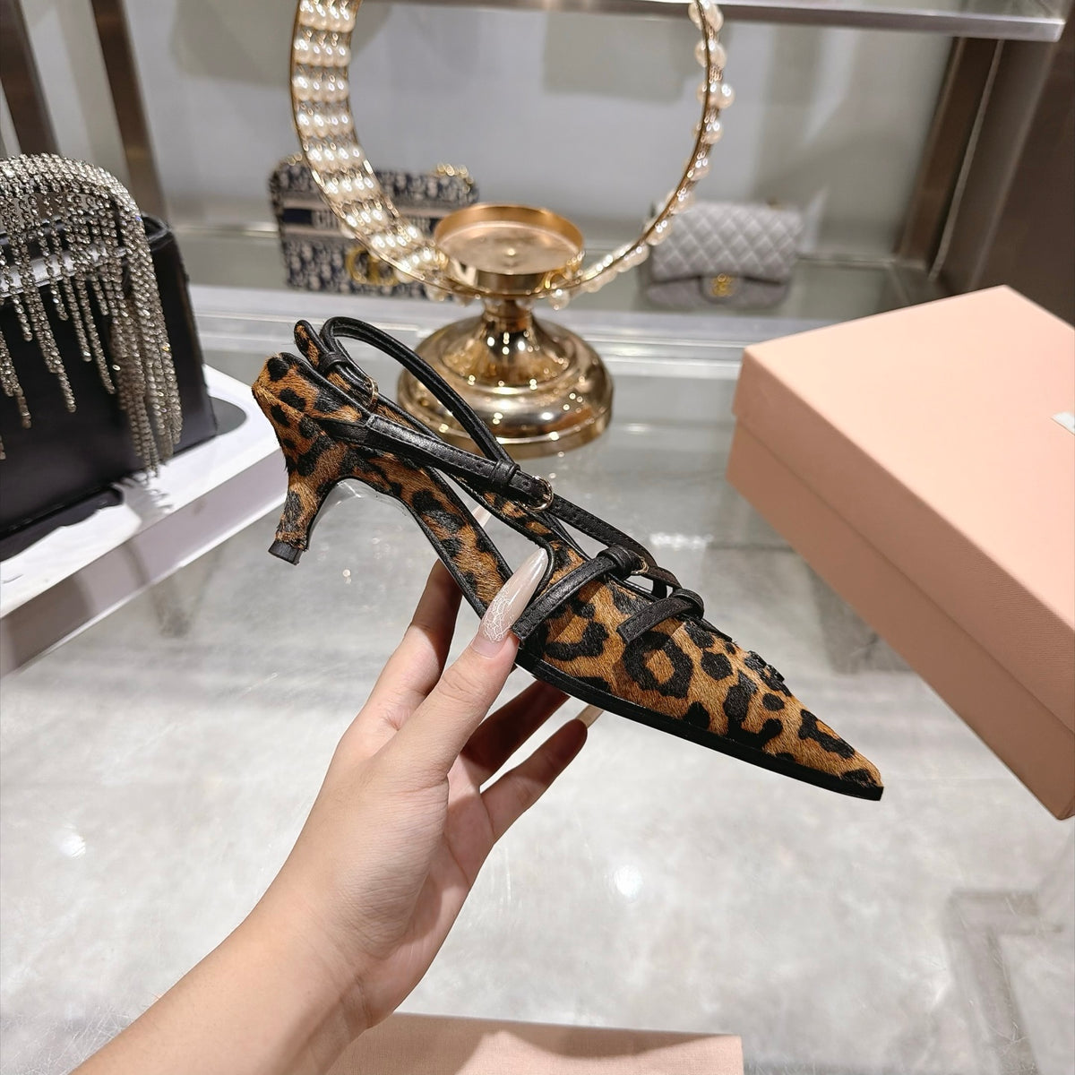 Honey Printed Leather Slingback Pumps - 7