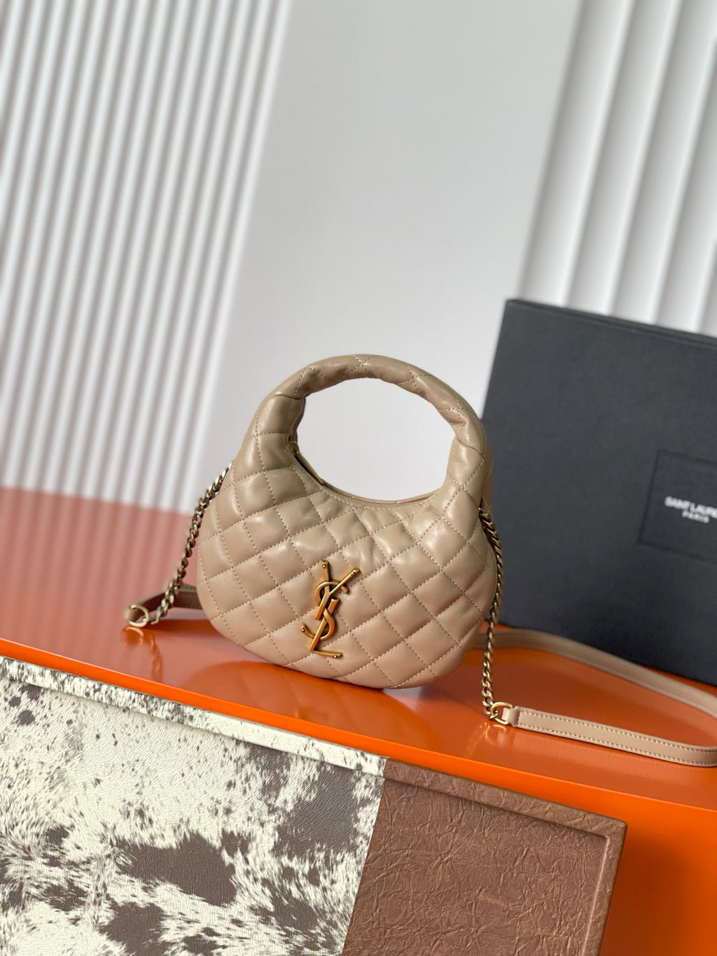 Dark Beige Icarino Mini In Quilted Leather