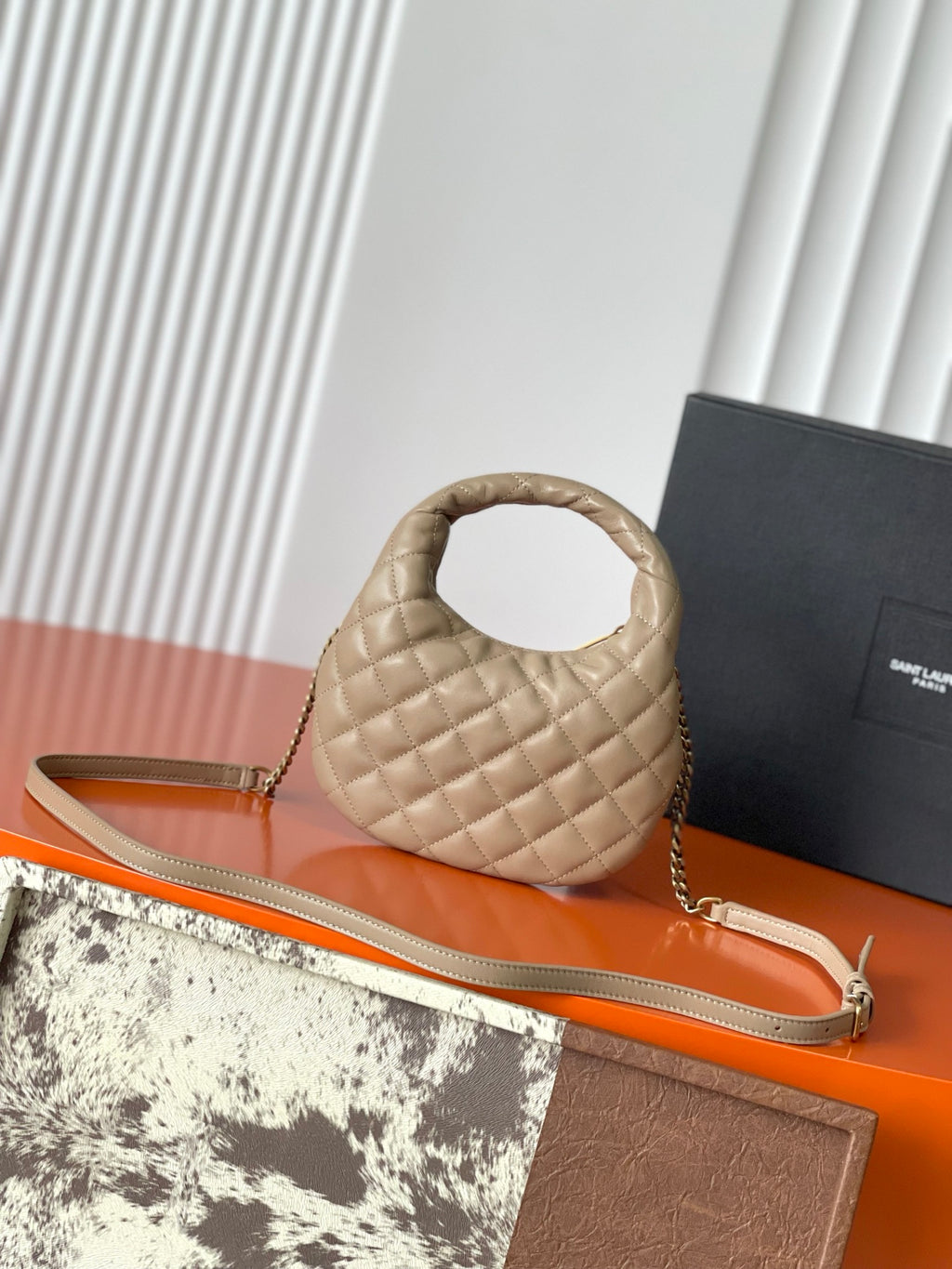 Dark Beige Icarino Mini In Quilted Leather
