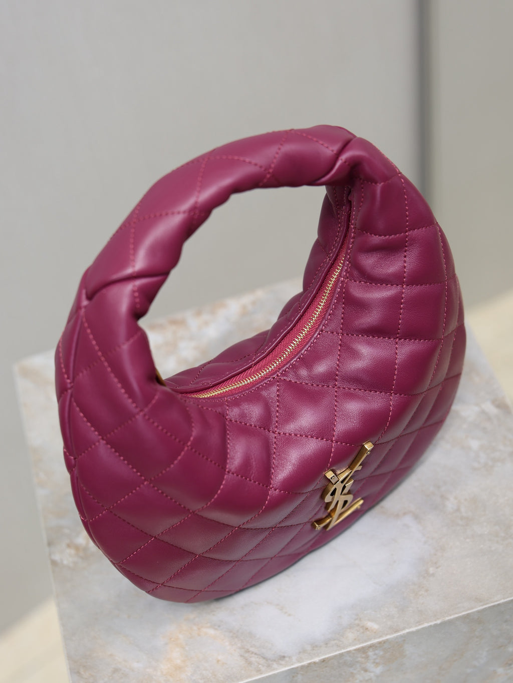 Deep Fuchsia Icarino In Quilted Leather