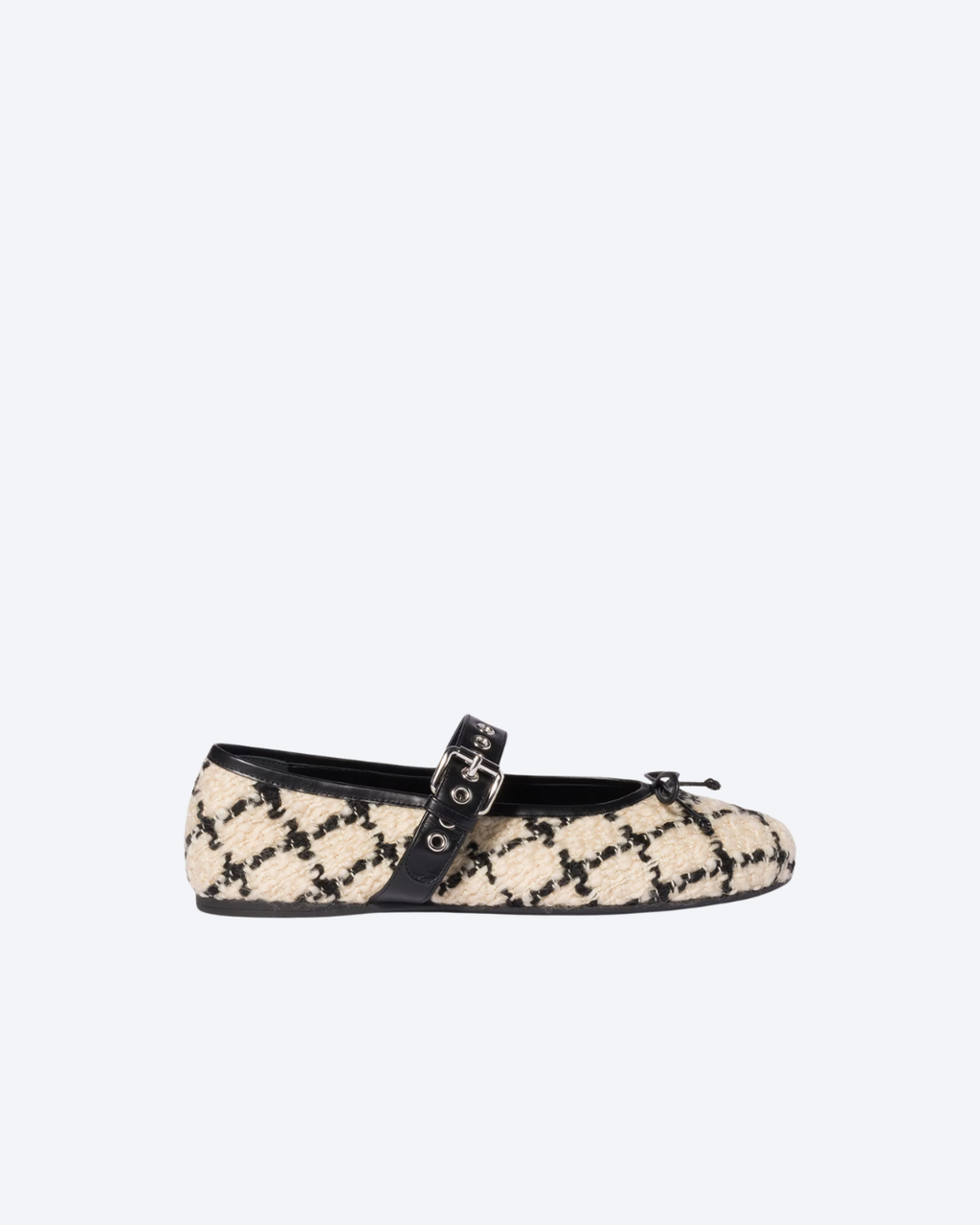 Ivory Black Boucle Check Ballerinas