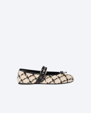 Ivory/Black Bouclé Check Ballerinas