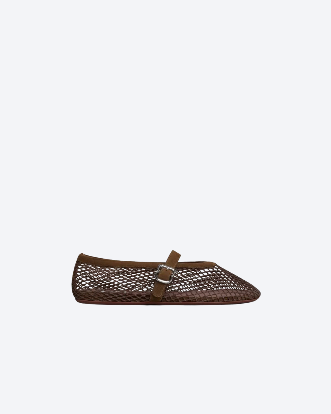 Kaki Suede-Trimmed Mesh Ballet Flats - Image 1