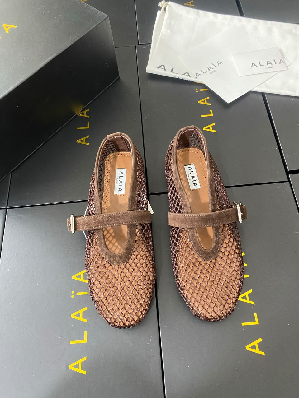 Kaki Suede-Trimmed Mesh Ballet Flats - Image 2