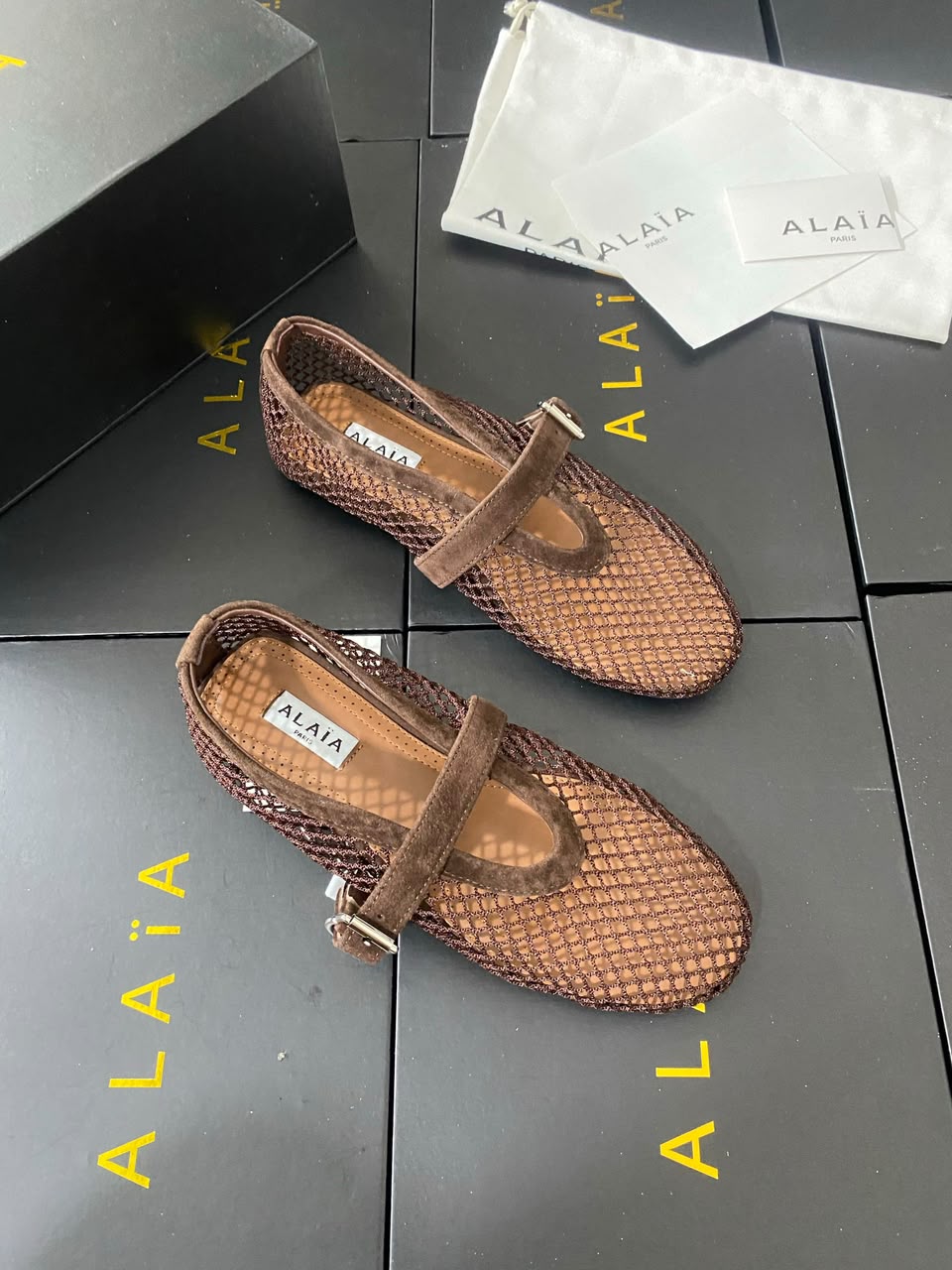 Kaki Suede-Trimmed Mesh Ballet Flats - Image 4