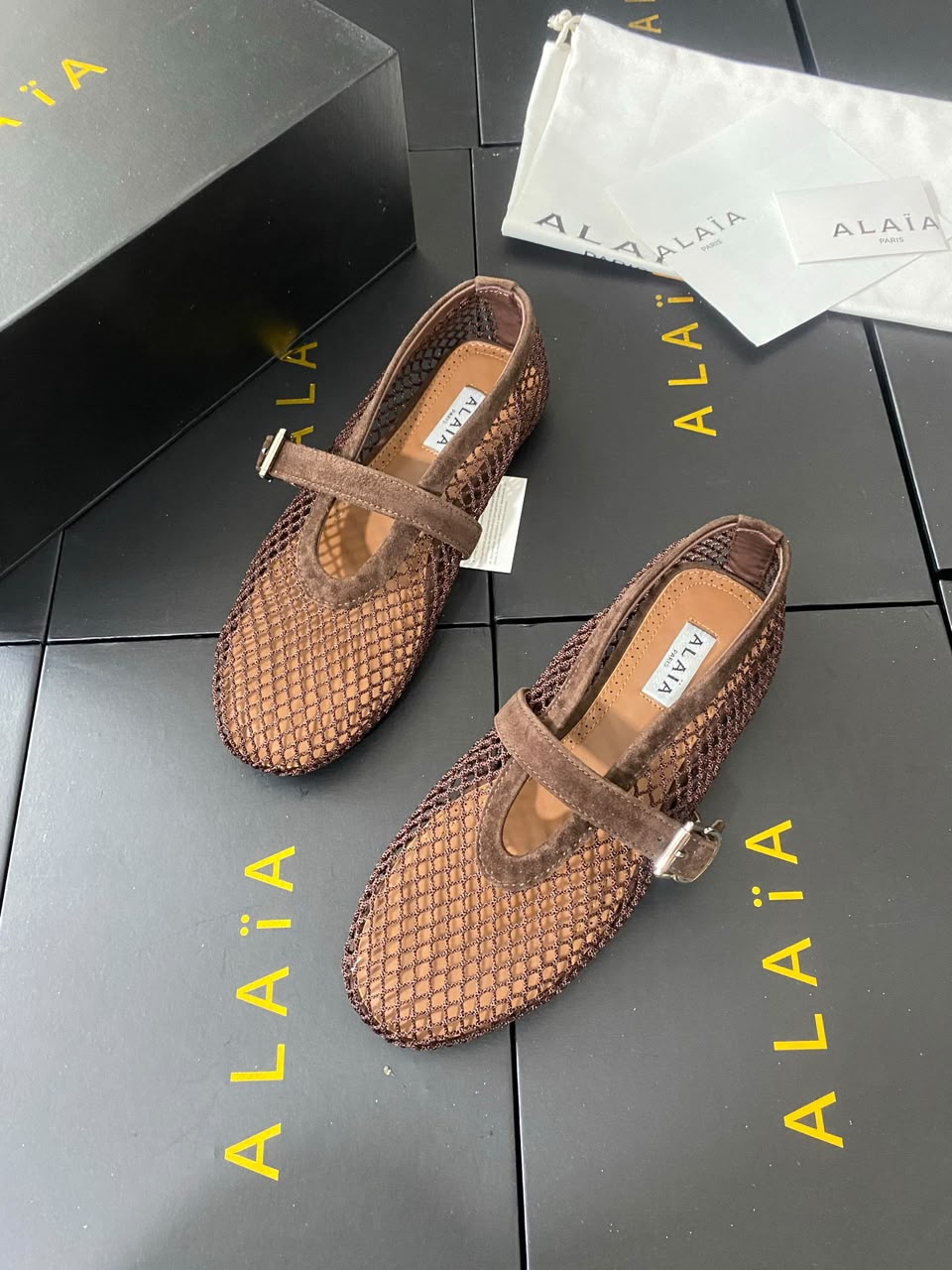 Kaki Suede-Trimmed Mesh Ballet Flats - Image 5