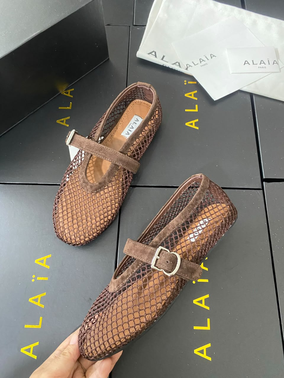 Kaki Suede-Trimmed Mesh Ballet Flats - Image 7