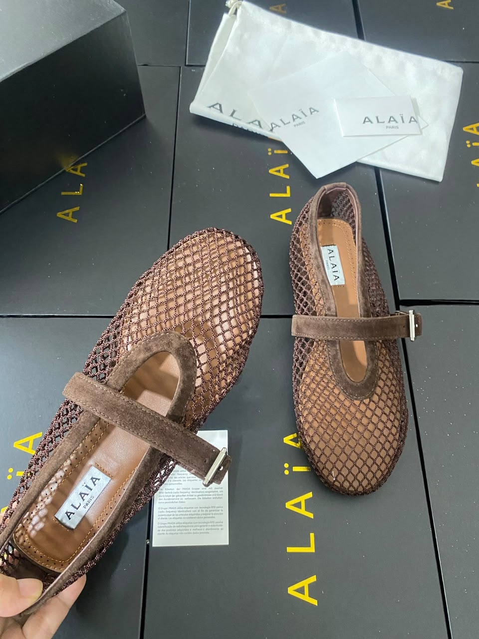 Kaki Suede-Trimmed Mesh Ballet Flats - Image 8