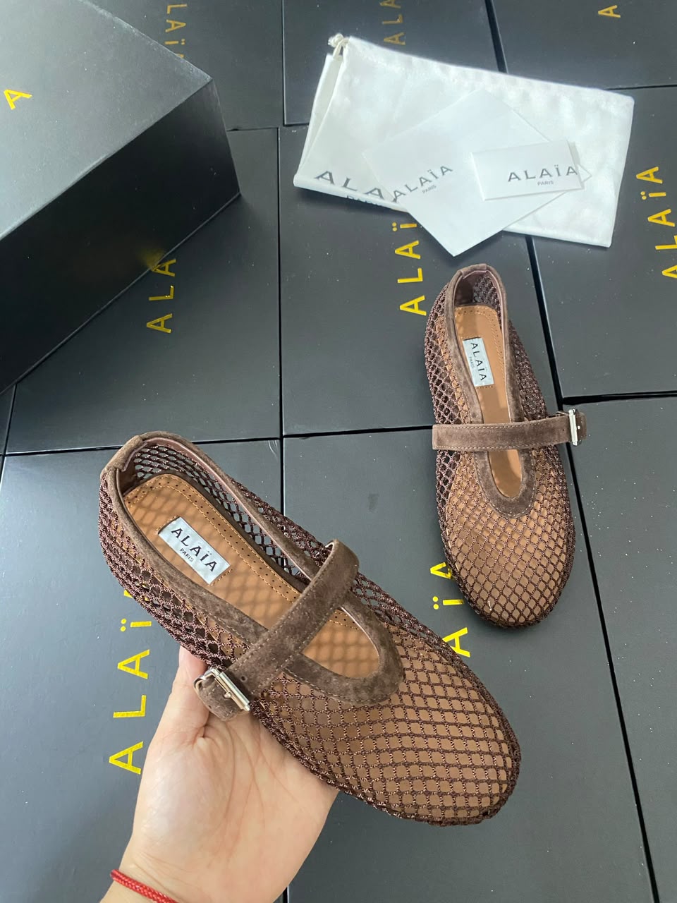 Kaki Suede-Trimmed Mesh Ballet Flats - Image 9