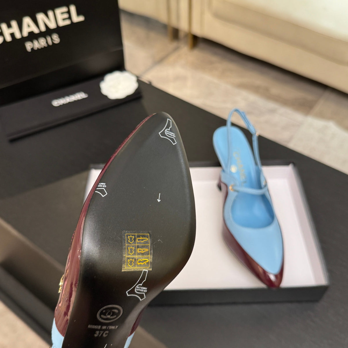 Light Blue & Dark Burgundy Slingbacks - 10