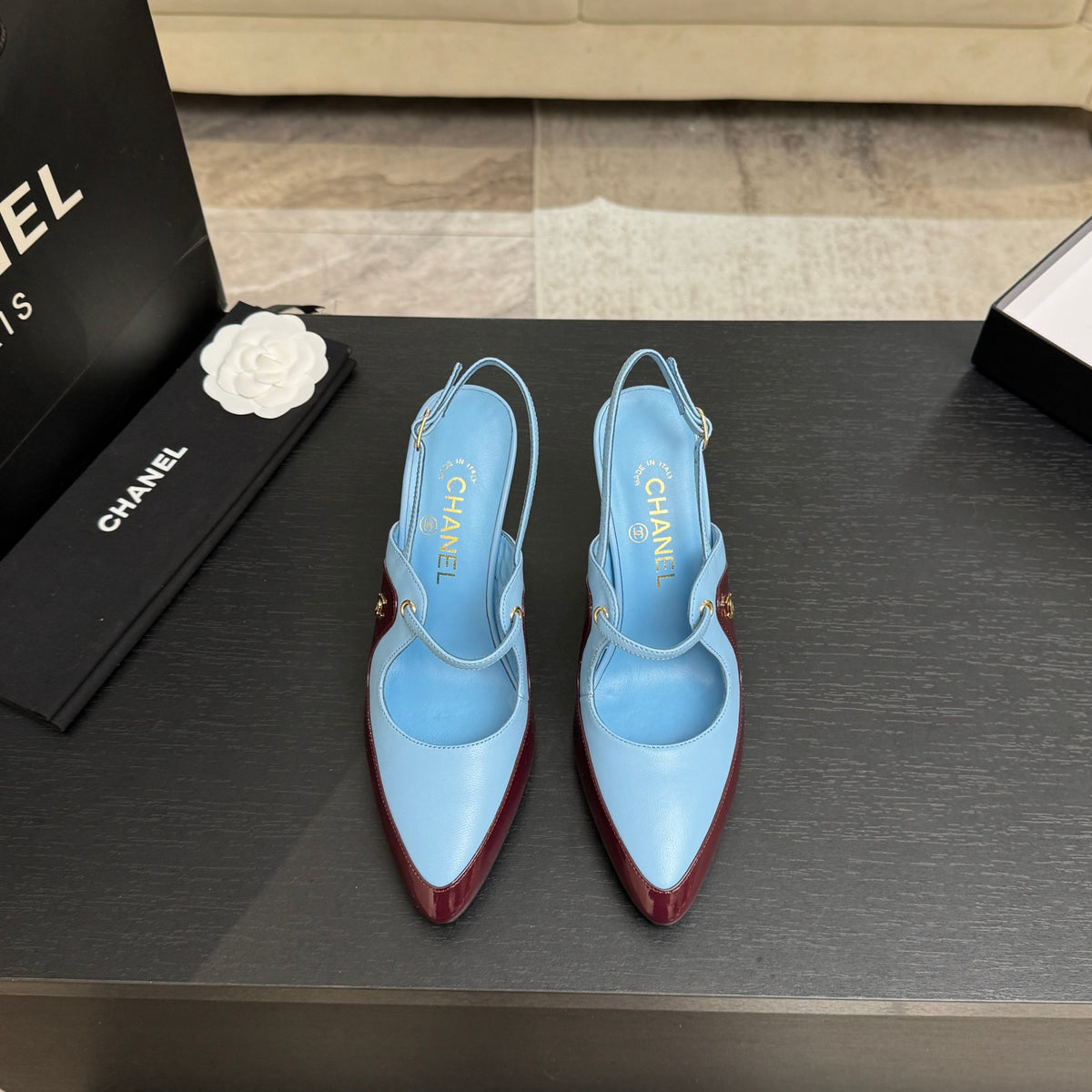 Light Blue & Dark Burgundy Slingbacks - 2
