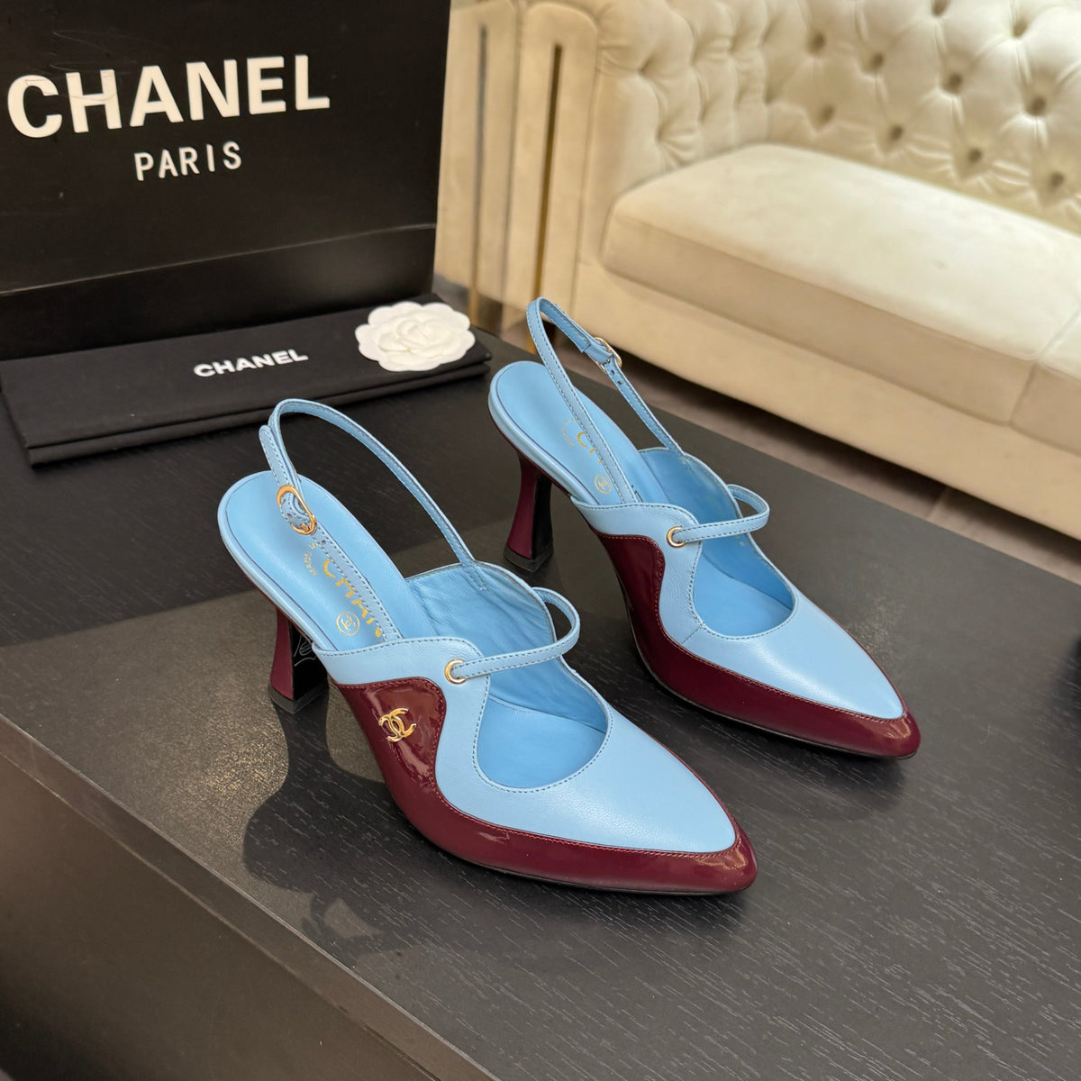 Light Blue & Dark Burgundy Slingbacks - 3