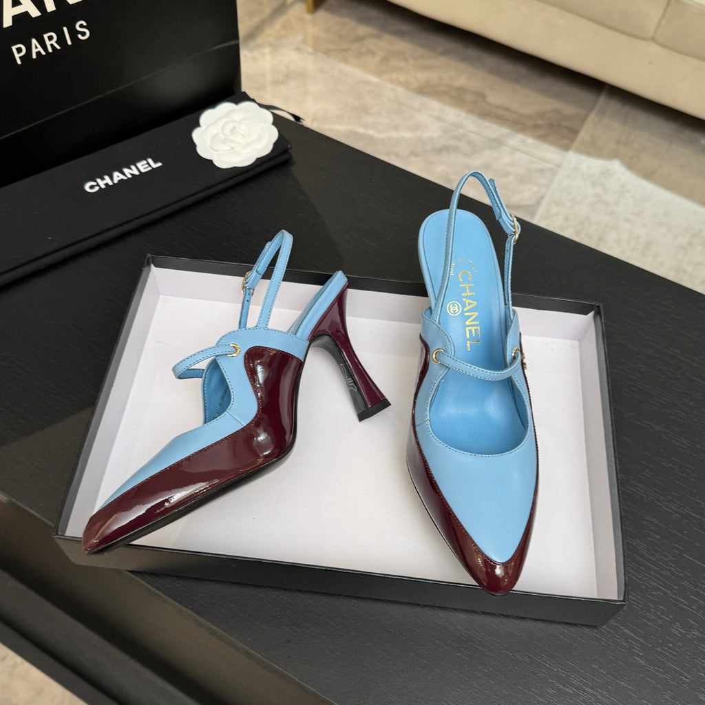 Light Blue & Dark Burgundy Slingbacks - 4