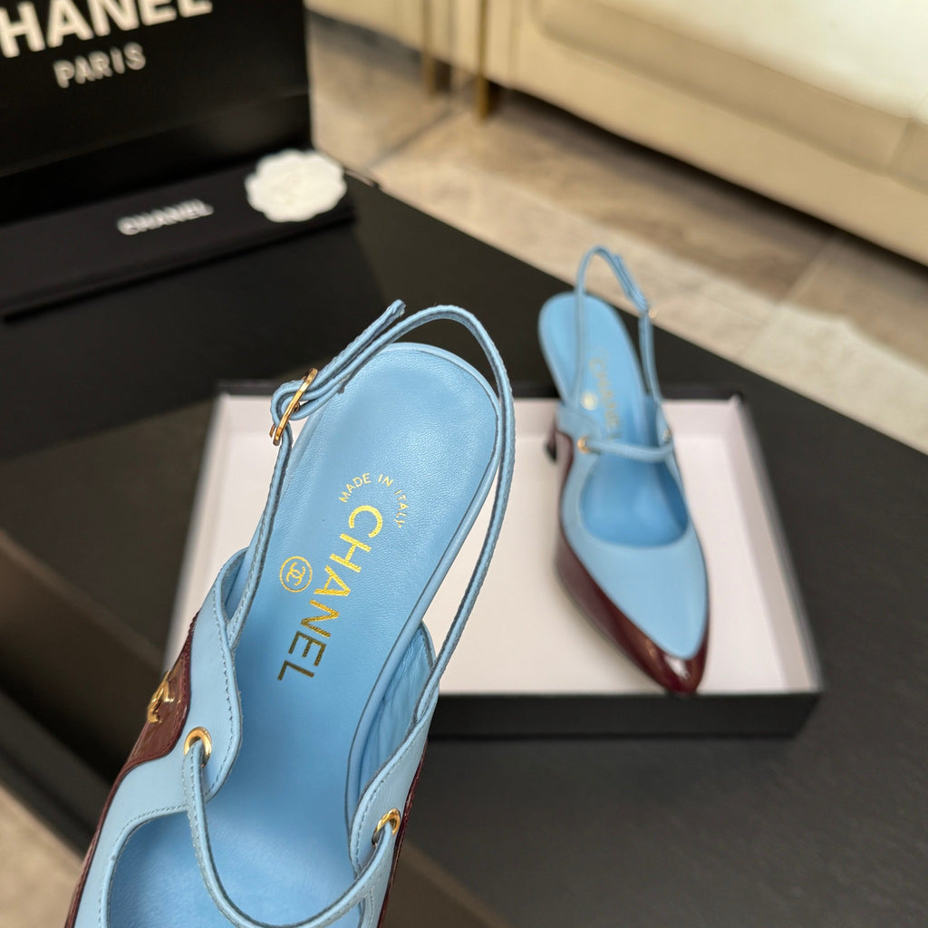 Light Blue & Dark Burgundy Slingbacks - 8