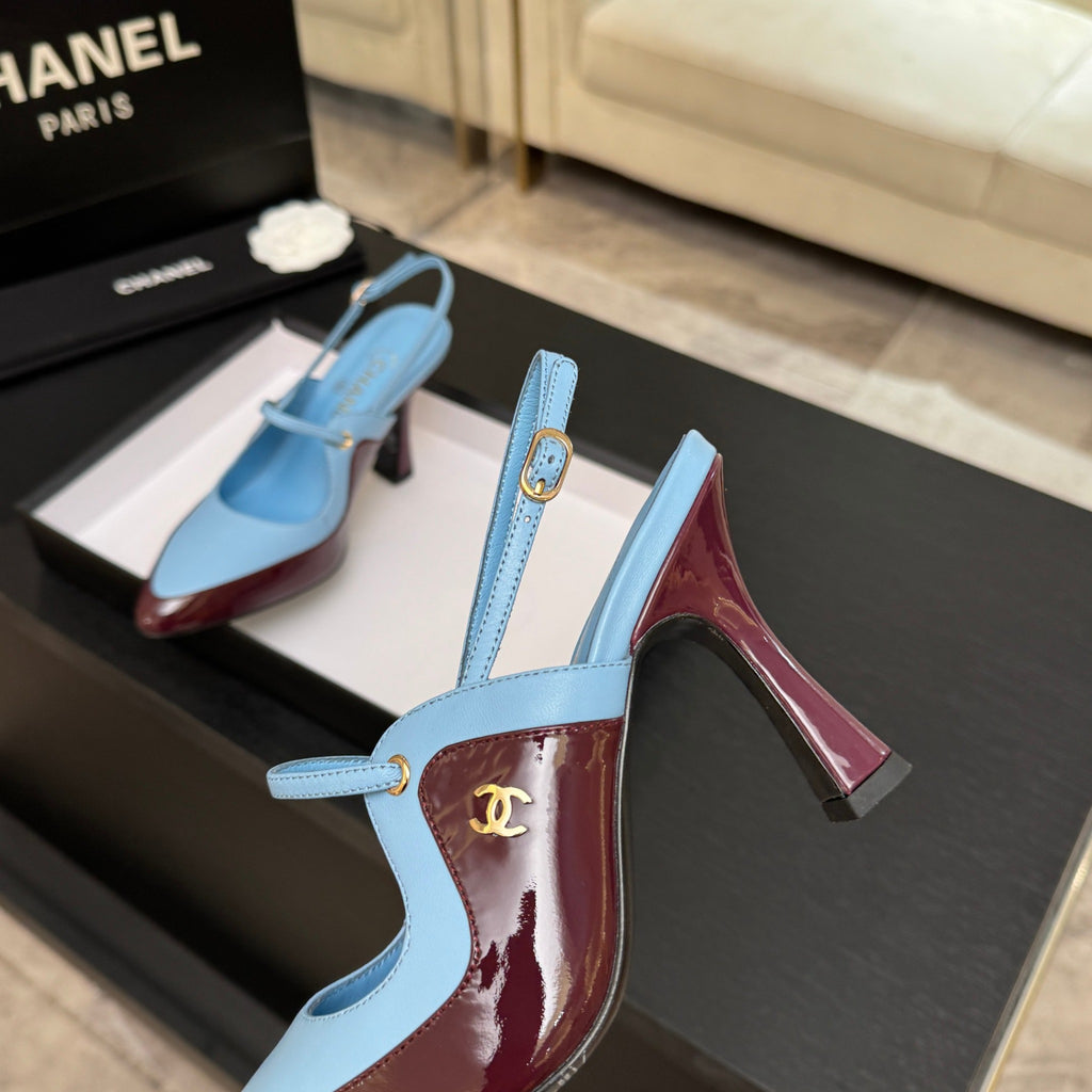 Light Blue & Dark Burgundy Slingbacks - 9