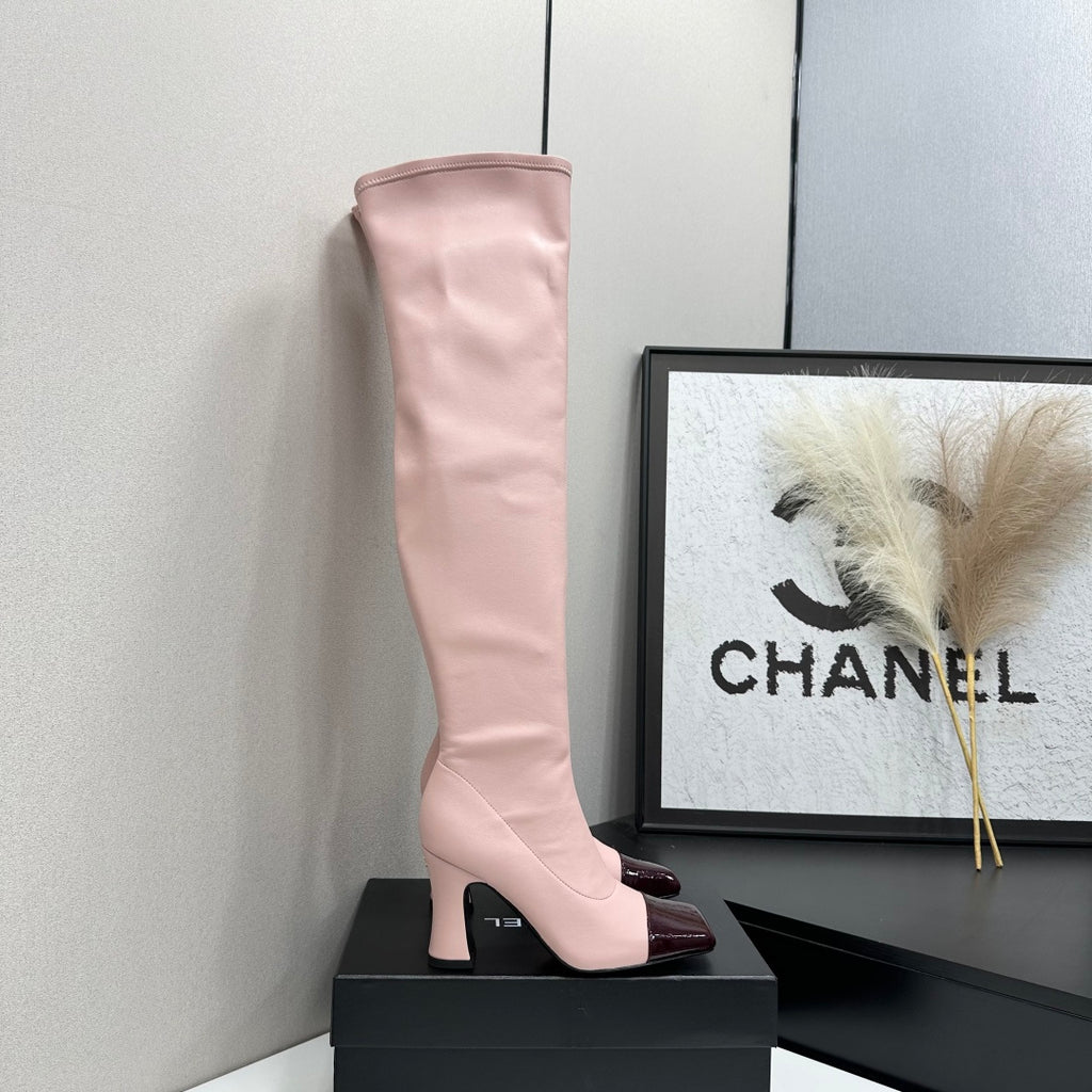 Pink & Burgundy Thigh High Boots