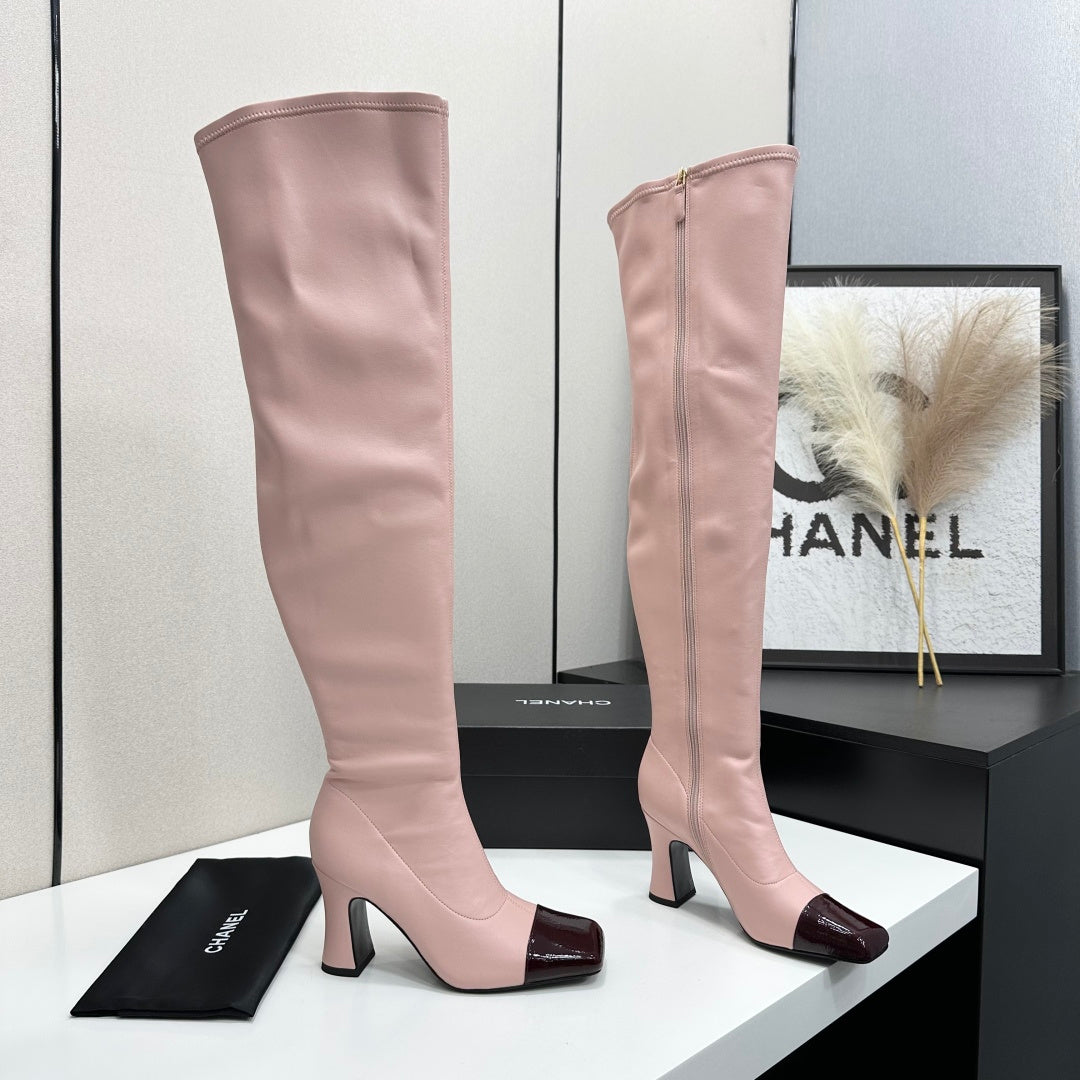 Pink & Burgundy Thigh High Boots