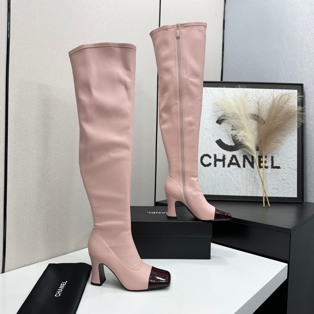 Pink & Burgundy Thigh High Boots