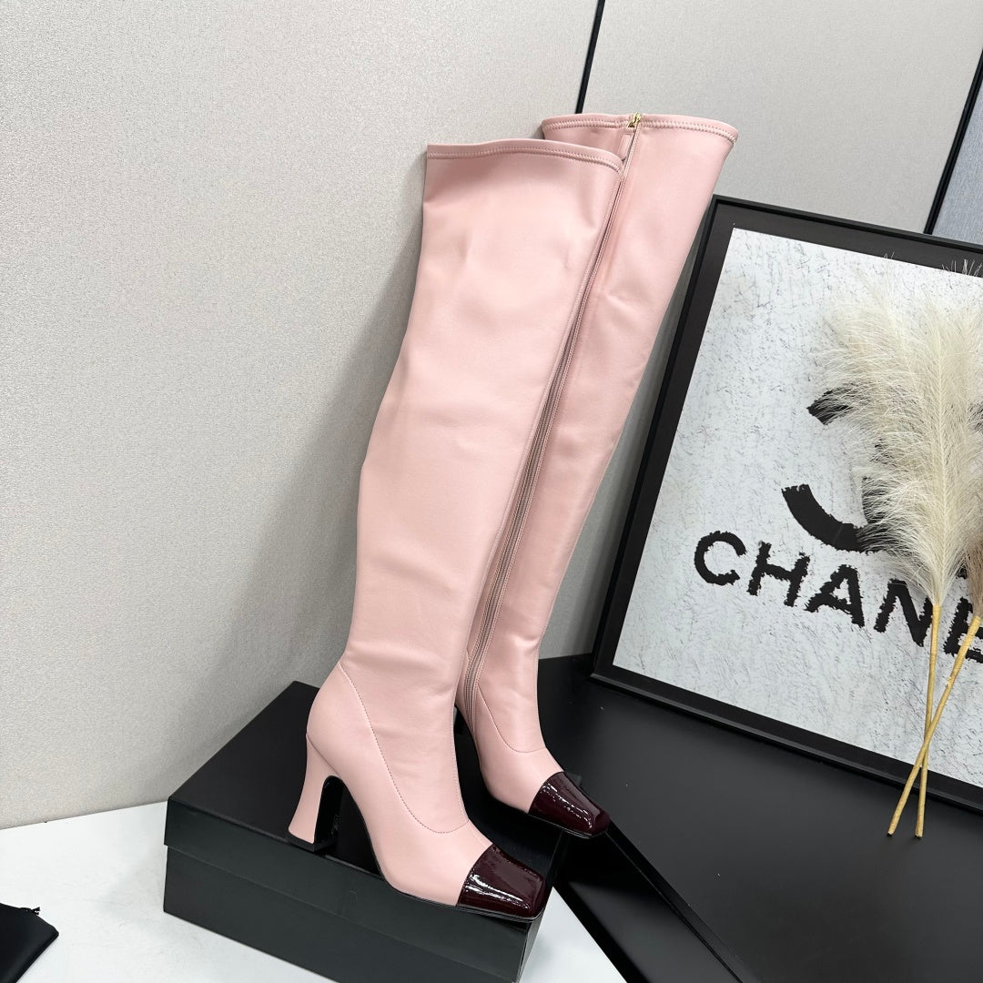 Pink & Burgundy Thigh High Boots