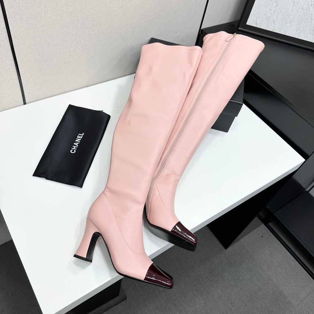 Pink & Burgundy Thigh High Boots