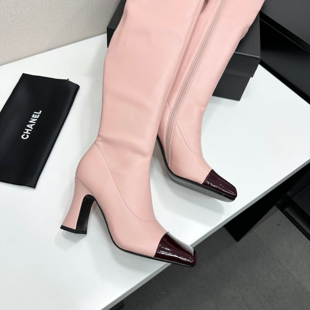 Pink & Burgundy Thigh High Boots