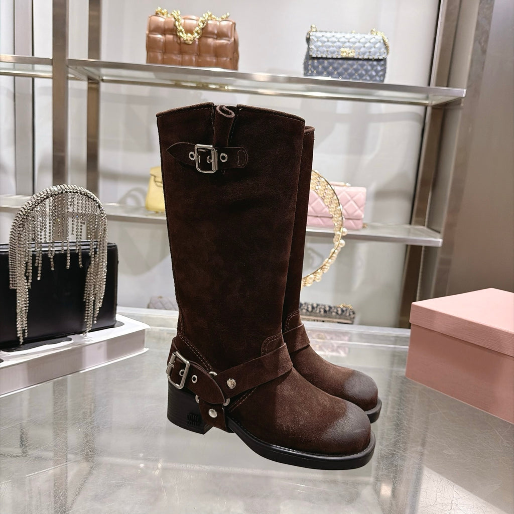Dark Brown Suede Boots - 5