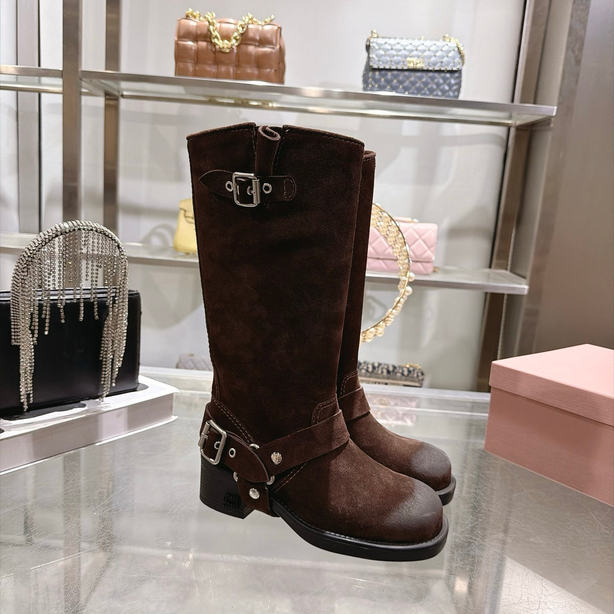 Dark Brown Suede Boots - 5