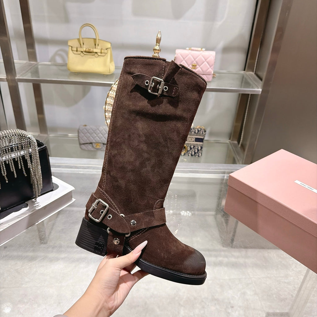 Dark Brown Suede Boots - 6