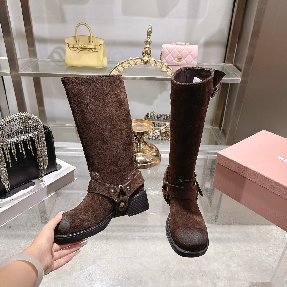 Dark Brown Suede Boots - 7