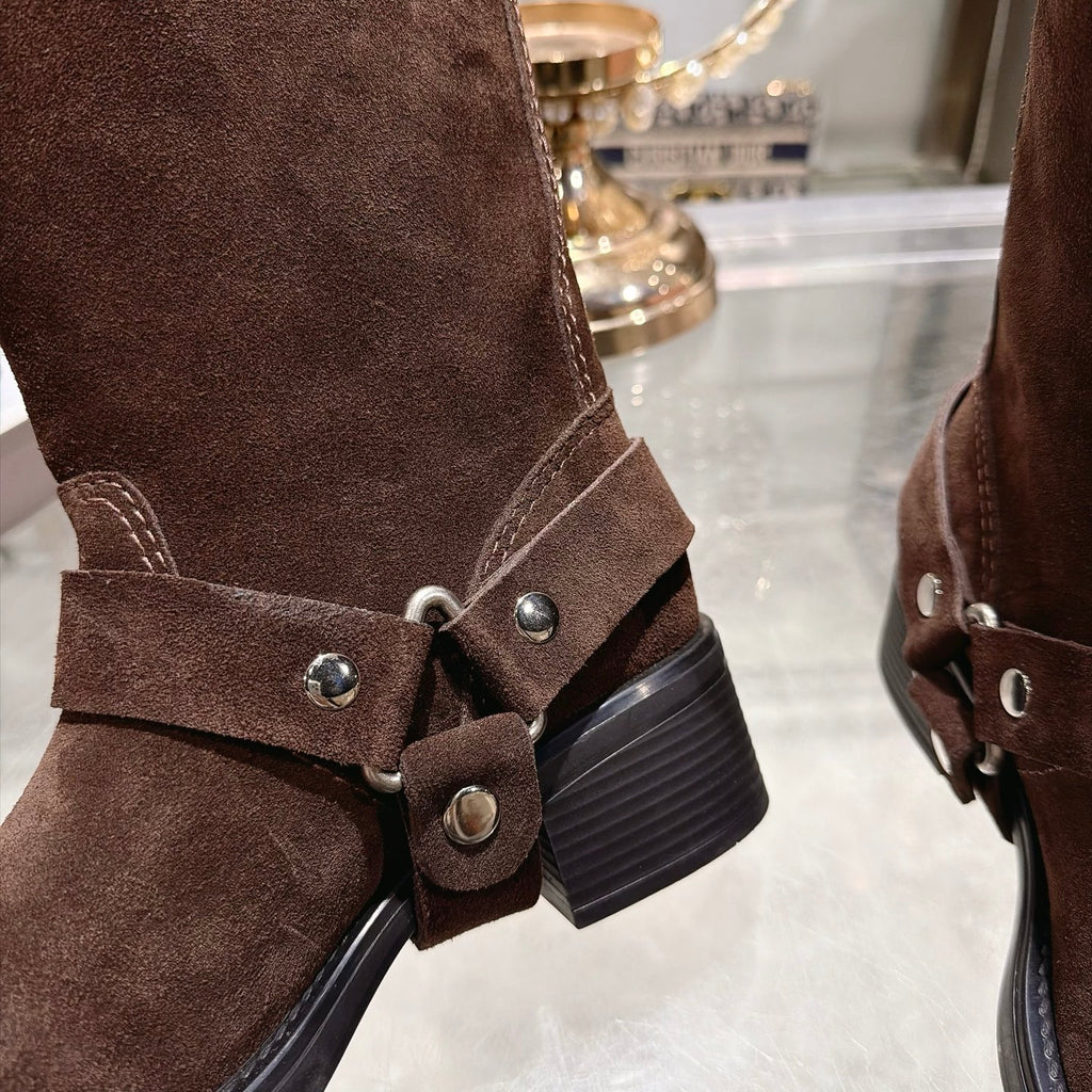 Dark Brown Suede Boots - 9