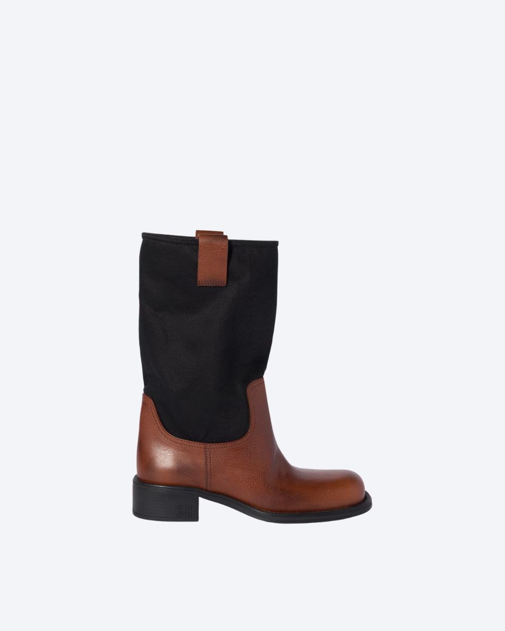 Oak Brown & Black Leather And Drill Mid-Calf Boots - 1